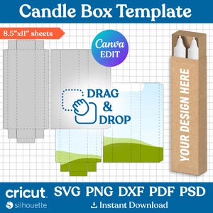 Candle Box Template, Candle Box Svg, Unscented Chandelier Candle Box Template, Tall Candle Box, Pull Box Template, DIY Box, Canva Editable