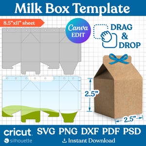 2.5" Milk Box Template, Milk Carton Box Template, Milk Favor Box Svg, Party Favor Box, Box Template, Gift Box Svg, DIY Box, Canva Editable