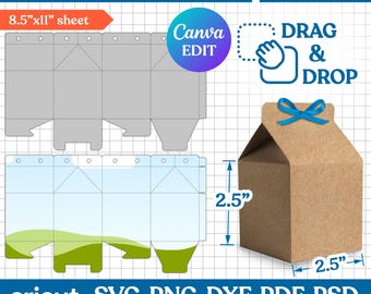 2.5" Milk Box Template, Milk Carton Box Template, Milk Favor Box Svg, Party Favor Box, Box Template, Gift Box Svg, DIY Box, Canva Editable