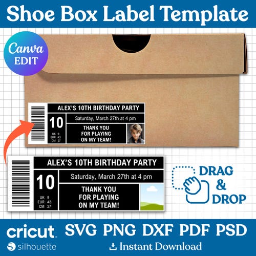 Modèle d'étiquette de boîte à chaussures, Svg d'étiquette de boîte à chaussures, modèle d'étiquette de boîte de baskets, étiquette de boîte de faveur, modèle modifiable, imprimable, png, canva modifiable