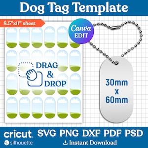 30mm x 60mm Dog Tag Template, Dog Tag Template, Dog Tag Svg, Dog Tag Sublimation Template, Pet ID Tag, Printable, Cut Files, Canva Editable