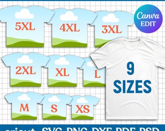 All Over T-Shirt Template Bundle, T-Shirt Sublimation Blank Template, All Over T-Shirt Design, T-Shirt Template, Printable, Canva Editable