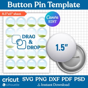 1.5&quot; Button Pin Template, Button Pin Svg, Button Pin Blank, Sublimation Button Pin Template, Badge Circle Labels, Printable, Canva Editable
