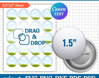 1.5" Button Pin Template, Button Pin Svg, Button Pin Blank, Sublimation Button Pin Template, Badge Circle Labels, Printable, Canva Editable