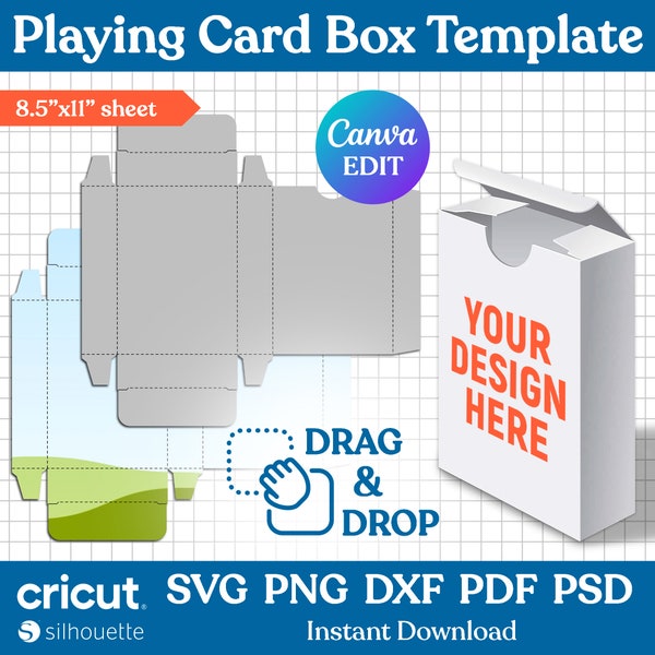 Blank Playing Card Box Template Svg, Poker Card Box Template, Cut Files, DIY Trading Card Box Template, Cricut, Silhouette, Canva Editable