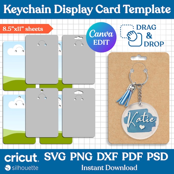 Keychain Display Card Template, Keyring Display Card Svg, Keyring Display Card Template, Keychain Packaging, Key Ring Tag, Canva Editable