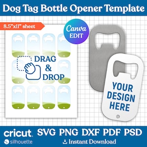 Dog Tag Bottle Opener Template Svg, Stainless Steel Bottle Opener, Beer Bottle Opener Sublimation Template, Blank Template, Canva Editable