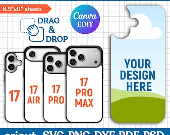 Plantilla de funda para teléfono 17, plantilla de sublimación para funda 17 Pro, plantilla 17 Pro Max, plantilla de funda 17 Air, plantilla de funda para teléfono, Canva editable