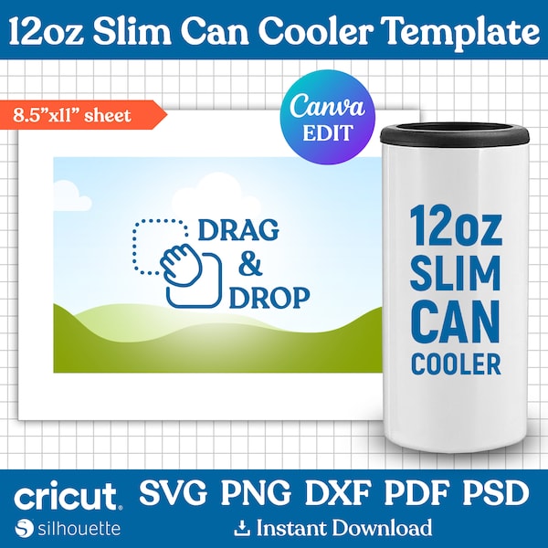 12oz Slim Can Cooler Template, Can Cooler Svg, Beer Cooler Template, Blank Template for Sublimation, Bottle Cooler Template, Canva Editable