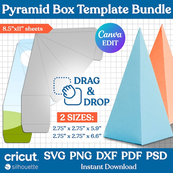 Pyramid Box Bundle, Gift Box Template, Pyramid Favor Box, Birthday Gift Box, Party Favor Box, Box Template, Pyramid Box Svg, Canva Editable