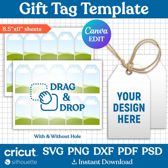 Gift Tag Template, Hang Tag Template, Gift Tag Template, Blank Sheet Gift Tags, Party Printable Tags Template, Gift Tag Svg, Canva Editable