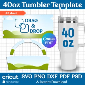 40oz Tumbler Template, 40oz Tumbler Wrap, 40oz Tumbler Sublimation, Tumbler With Handle, Blank Tumbler Wrap Template, png, Canva Editable