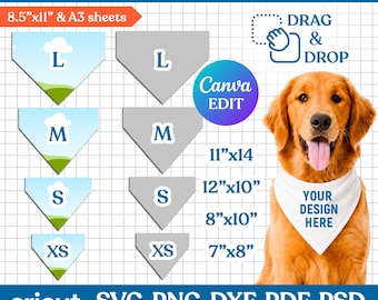 Pet Bandana Collar Template, Bandanas Triangle Scarf Template, Cat & Dog Bandana Template, Pet Bandana Sublimation Template, Canva Editable