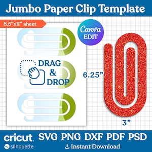 ジャンボ ペーパークリップ テンプレート、ペーパークリップ ブックマーク SVG、ペーパークリップ SVG、スナック クリップ SVG、ペーパークリップ レーザー ファイル、ペーパークリップ昇華、Canva 編集可能