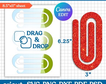 Jumbo paperclip sjabloon, paperclip bladwijzer SVG, paperclip SVG, snack clip SVG, paperclip laserbestand, paperclip sublimatie, canva bewerkbaar