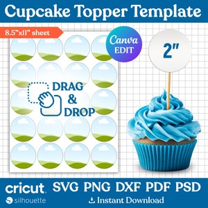 2 inches Cupcake Topper Template, Birthday Cake Topper Template, Cupcake Topper Svg, Multipurpose Circle Layered Labels, Canva Editable