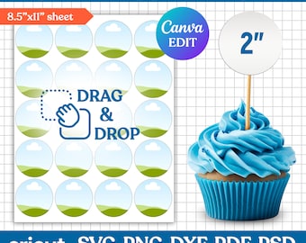 Modèle de décoration de cupcake de 2 pouces, modèle de décoration de gâteau d'anniversaire, Svg de décoration de cupcake, étiquettes en couches circulaires polyvalentes, éditables sur toile