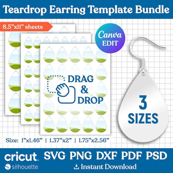 Teardrop Earring Sublimation Template Bundle, Teardrop Earring Svg, Teardrop Earring Sublimation Template, Teardrop Svg, dxf, Canva Editable