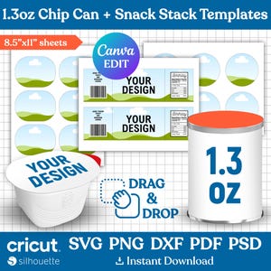 1.3oz Chip Can Wrap Template, Potato Chip Can, Can Label Template, Snack Stack Template, Chip Can Editable, Party Favor, png, Canva Editable