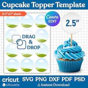 2.5 inches Cupcake Topper Template, Birthday Cake Topper Template, Cupcake Topper Svg, Multipurpose Circle Layered Labels, Canva Editable