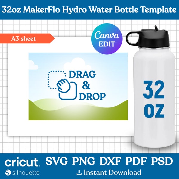 Tumbler Template Svg, 32oz Hydro Water Bottle Template, 32oz Tumbler Wrap Template, Tumbler Sublimation Template, Canva Editable