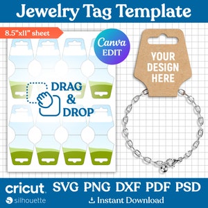 Jewelry Tag Template, Bracelet Card Display Template, Necklace Display Template, Fold Over Necklace Holder, Custom Labels, Canva Editable