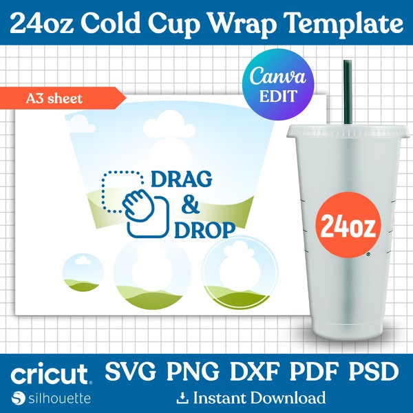 24oz Cold Cup Wrap Template, Coffee Cup Template, Coffee Cold Cup Template, Venti 24oz Template, Tumbler Template, Canva Editable