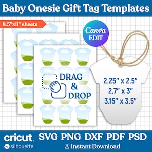 Baby Gift Tag Svg, Baby Onesie Gift Tag Template Bundle, Baby Bodysuit Gift Tag, Baby Shower Gift Tags, Baby Bodysuit Cutout, Canva Editable