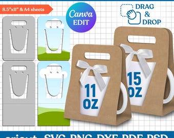 11oz, 15oz Mug Holder Template, Mug Box Mold, Mug Holder Svg, Mug Box Svg, Mug Box Template, Mug Gift Box, Mug Packaging, Canva Editable