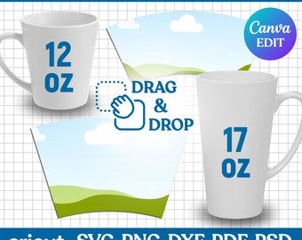 12oz - 17oz Latte Mug Template Bundle, 17oz Latte Mug Blank Template, 12oz Latte Mug Template Svg, Coffee Mug Template, png, Canva Editable