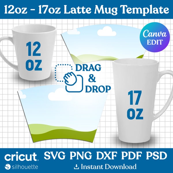 12oz - 17oz Latte Mug Template Bundle, 17oz Latte Mug Blank Template, 12oz Latte Mug Template Svg, Coffee Mug Template, png, Canva Editable