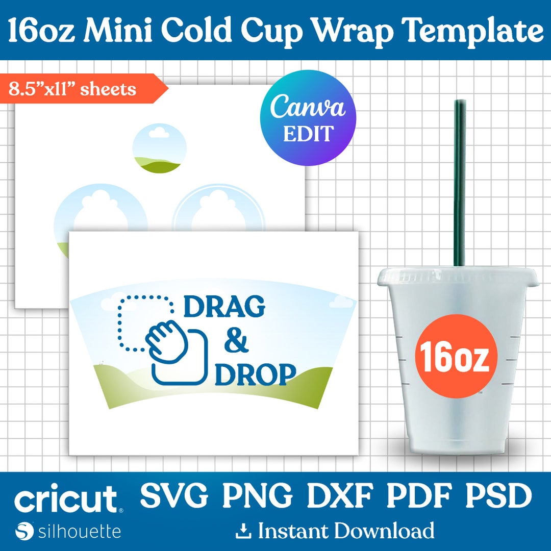 16oz Mini Cold Cup Wrap Template, Coffee Cup Template, Coffee Cold Cup ...