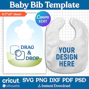 Modello bavaglino, bavaglino per sublimazione, modello bavaglino per neonato o ragazza, design per sublimazione bavaglino, personalizzato, personalizzato, modificabile Canva