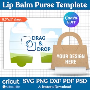 Lip Balm Purse Template, Lip Balm Box Template, Lip Balm Handbag, Chapstick Holder, Lipstick Box, Lip Balm Purse Gift Box, Canva Editable