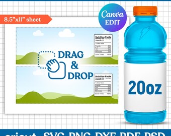 20oz Sport Drink Bottle Label Template, Sport Drink Label Template, Water Bottle Label Template, Water Bottle Sticker, DIY, Canva Editable