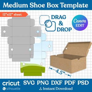 Medium Shoe Box Template, Shoe Box Svg, Sneaker Box Template, Shoe Box Party Favor, Gift Box Svg, Box With Lid Template, Canva Editable