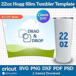 Tumbler Template Svg, 22oz Slim Tumbler Template, 22oz Skinny Tumbler, Tumbler Sublimation Template, Full Wrap, png, dxf, Canva Editable