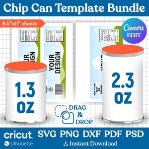 1.3oz - 2.3oz Chip Can Template Bundle, Chip Can Label Template, Potato Chip Can Template, Snack Stack Chip Label, Printable, Canva Editable