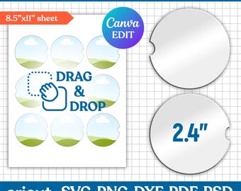 2.4" Car Coaster Template Svg, Car Cup Coaster Template, Car Coaster Sublimation, Geode Car Coaster, Car Coaster Blank, png, Canva Editable