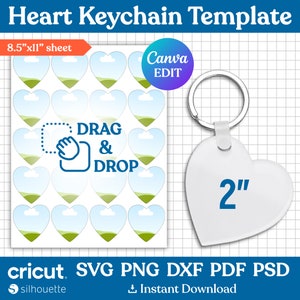 2 "Herz Schlüsselbund Vorlage, Schlüsselbund Vorlage svg, Sublimationsvorlage, Schlüsselbund personalisiert, benutzerdefinierter Schlüsselbund, png, dxf, Canva bearbeitbar