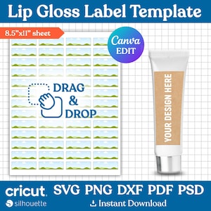 Lip Gloss Label Template, Lip Gloss Tube Label Template, Lip Gloss Wrap Packaging, Lip Balm Label, Lip Glow Gloss, Printable, Canva Editable