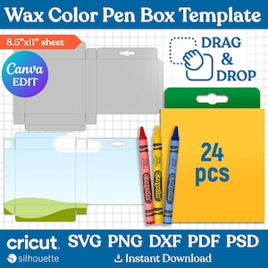 24pcs Crayon Box Template, Wax Crayon Box Template, Wax Color Pen Gift Box, Box Template, Party Favor Box, Gift Box Svg, Png, Canva Editable