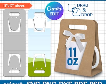 11oz Mug Holder Template, Mug Box Mold, Mug Holder Svg, Mug Box Svg, Mug Box Template, Mug Gift Box Template, Mug Packaging, Canva Editable