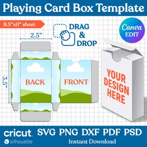 Blank Playing Card Box Template Svg, Poker Card Box Template, Cut Files, DIY Trading Card Box Template, Cricut, Silhouette, Canva Editable