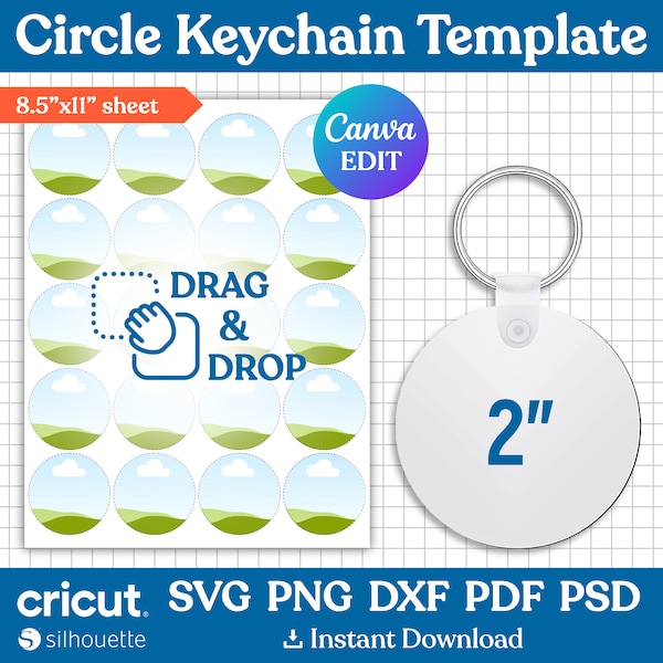 2" Circle Keychain Template, Keychain Template Svg, Sublimation Template, Keychain Personalized, Custom Keychain, png, dxf, Canva Editable