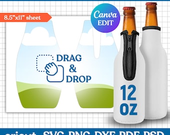 12 Unzen Bierflaschenkühler Vorlage, Flaschenkühler SVG, Bierkühler Vorlage, Sublimationsvorlage, Bierflaschenkühler, Canva bearbeitbar