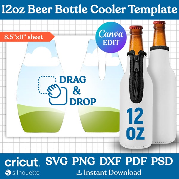 12oz Beer Bottle Cooler Template, Bottle Cooler Svg, Beer Cooler Template, Sublimation Template, Beer Bottle Cooler Sleeve, Canva Editable