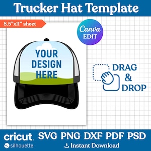 Trucker Hat Template, Trucker Hat Label Template, Trucker Hat Blank Template, Truck Hat Bar Template, Trucker Cap, Printable, Canva Editable