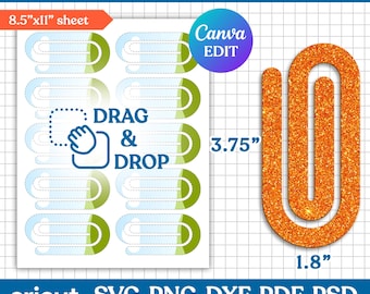 Jumbo paperclip sjabloon, paperclip bladwijzer SVG, paperclip SVG, snack clip SVG, paperclip laserbestand, paperclip sublimatie, canva bewerkbaar