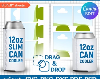12oz Can Cooler & 12oz Slim Can Cooler Template, Beer Cooler Template, Sublimation Template, Bottle Cooler Template, svg, Canva Editable